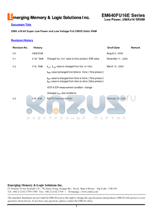 EM6320FV8AW12LF datasheet - 256K x16 bit Super Low Power and Low Voltage Full CMOS Static RAM