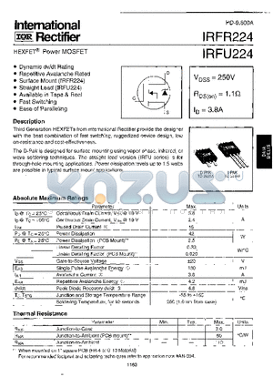 IRFR224 datasheet - Power MOSFET(Vdss=250V, Rds(on)=1.1ohm, Id=3.8A)