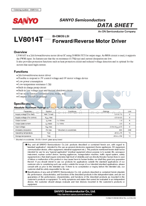 LV8014T datasheet - Forward/Reverse Motor Driver