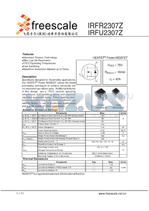 IRFR2307Z datasheet - HEXFET^ Power MOSFET