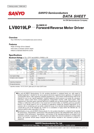 LV8019LP datasheet - Forward/Reverse Motor Driver