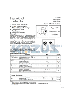 IRFR2405 datasheet - Power MOSFET(Vdss=55V, Rds(on)=0.016ohm, Id=56A)