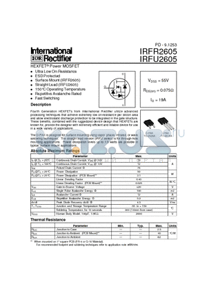 IRFR2605 datasheet - Power MOSFET(Vdss=55V, Rds(on)=0.075ohm, Id=19A)