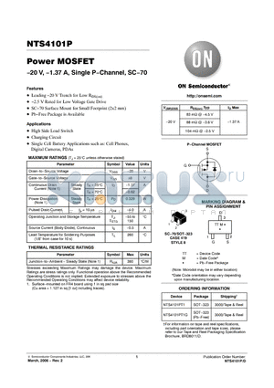 NTS4101P datasheet - Power MOSFET -20 V, -1.37 A, Single P-Channel, SC-70