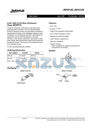 IRFR120 datasheet - 8.4A, 100V, 0.270 Ohm, N-Channel Power MOSFETs