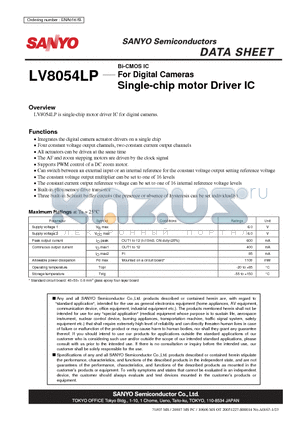 LV8054LP datasheet - Bi-CMOS IC For Digital Cameras Single-chip motor Driver IC