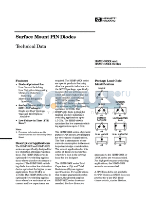 HSMP-3802-TR1 datasheet - Surface Mount PIN Diodes