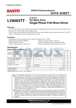 LV8063TT datasheet - Fan Motor Driver Single-Phase Full-Wave Driver