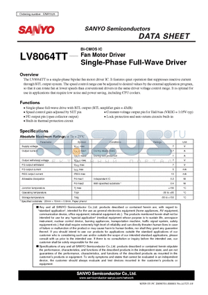 LV8064TT datasheet - Single-Phase Full-Wave Driver