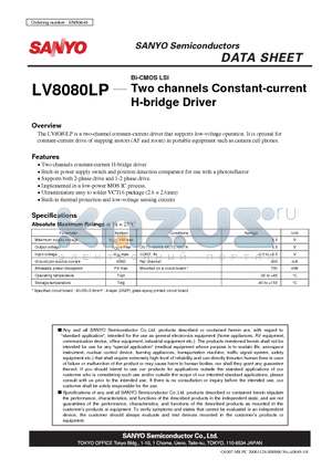 LV8080LP datasheet - Bi-CMOS LSI Two channels Constant-current H-bridge Driver