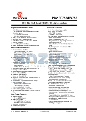 PIC16HV753 datasheet - 14/16-Pin, Flash-Based 8-Bit CMOS Microcontrollers