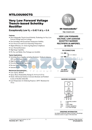 NTSJ30U80CTG datasheet - Very Low Forward Voltage Trench-based Schottky Rectifier