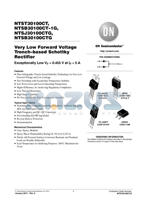 NTST30100CT-D datasheet - Very Low Forward Voltage Trench-based Schottky Rectifier