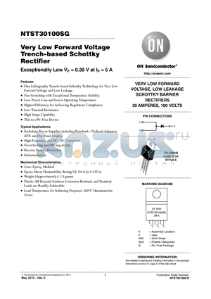 NTST30100SG datasheet - Very Low Forward Voltage Trench-based Schottky Rectifier