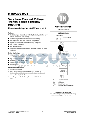 NTSV20U80CTG datasheet - Very Low Forward Voltage Trench-based Schottky Rectifier