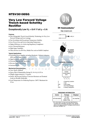 NTSV30100SG datasheet - Very Low Forward Voltage Trench-based Schottky Rectifier