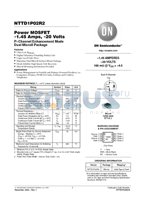 NTTD1P02R2 datasheet - Power MOSFET -1.45 Amps, -20 Volts