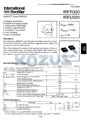 IRFR320 datasheet - Power MOSFET(Vdss=400V, Rds(on)=1.8ohm, Id=3.1A)