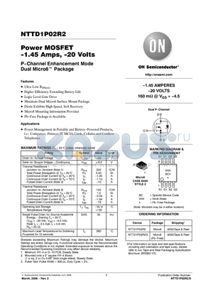 NTTD1P02R2 datasheet - Power MOSFET -1.45 Amps, -20 Volts