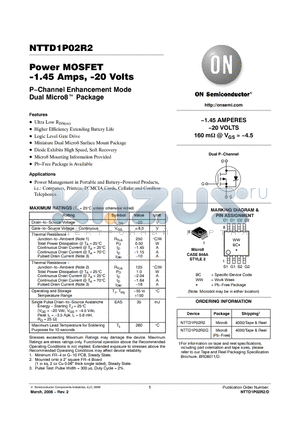 NTTD1P02R2G datasheet - Power MOSFET -1.45 Amps, -20 Volts