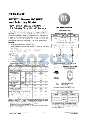 NTTD4401F datasheet - Power MOSFET and Schottky Diode