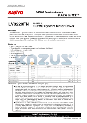 LV8220FN datasheet - CD/MD System Motor Driver