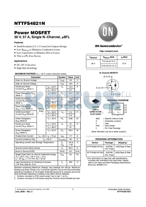 NTTFS4821NTAG datasheet - Power MOSFET 30 V, 57 A, Single N−Channel, u8FL