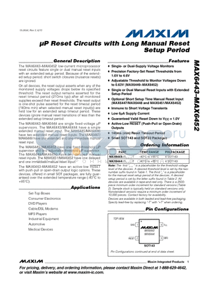 MAX6449UT datasheet - uP Reset Circuits with Long Manual Reset Setup Period