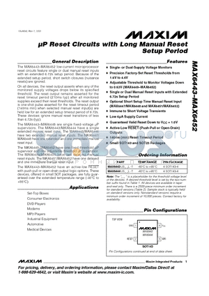 MAX6452 datasheet - lP Reset Circuits with Long Manual Reset Setup Period
