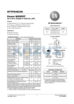 NTTFS4823NTWG datasheet - Power MOSFET 30 V, 50 A, Single N−Channel, 8FL