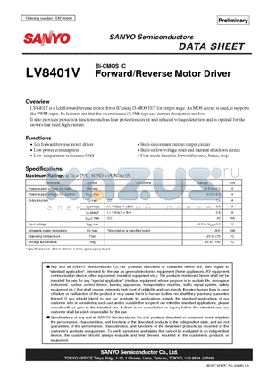 LV8401V datasheet - Bi-CMOS IC Forward/Reverse Motor Driver