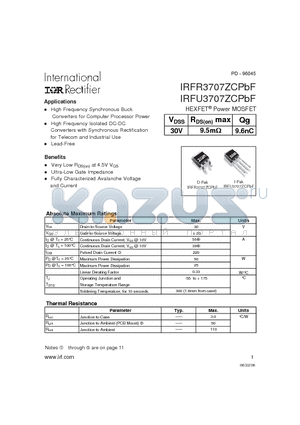 IRFR3707ZCPBF datasheet - HEXFET Power MOSFET