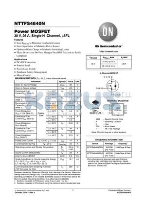 NTTFS4840NTWG datasheet - Power MOSFET 30 V, 26 A, Single N−Channel, l8FL