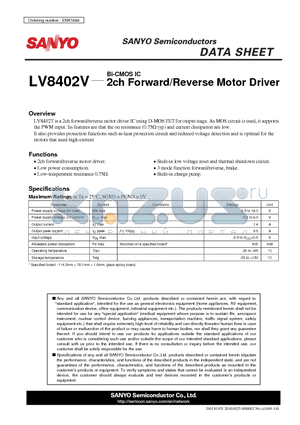 LV8402V datasheet - 2ch Forward/Reverse Motor Driver