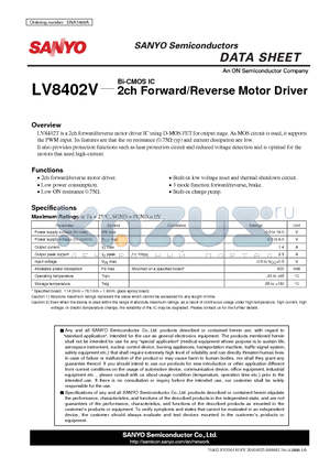 LV8402V datasheet - 2ch Forward/Reverse Motor Driver