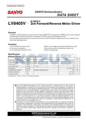 LV8405V datasheet - Bi-CMOS IC 2ch Forward/Reverse Motor Driver