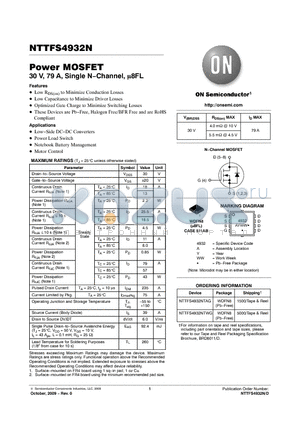 NTTFS4932NTAG datasheet - Power MOSFET 30 V, 79 A, Single N−Channel, l8FL