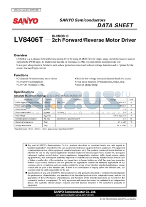 LV8406T datasheet - 2ch Forward/Reverse Motor Driver