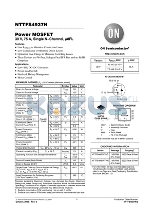 NTTFS4937N datasheet - Power MOSFET 30 V, 75 A, Single N−Channel, 8FL