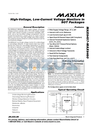 MAX6457 datasheet - High-Voltage, Low-Current Voltage Monitors in SOT Packages