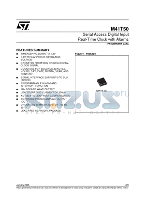 M41T50 datasheet - Serial Access Digital Input Real-Time Clock with Alarms