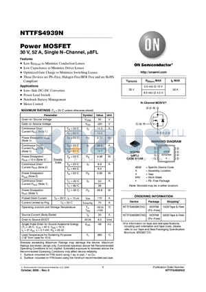 NTTFS4939N datasheet - Power MOSFET 30 V, 52 A, Single N−Channel, 8FL