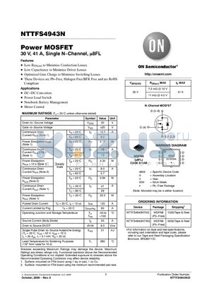 NTTFS4943NTAG datasheet - Power MOSFET 30 V, 41 A, Single N−Channel, l8FL