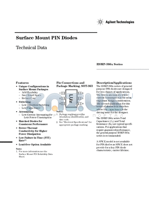 HSMP-3860 datasheet - Surface Mount PIN Diodes