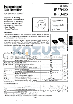 IRFR420 datasheet - Power MOSFET(Vdss=500V, Rds(on)=3.0ohm, Id=2.4A)