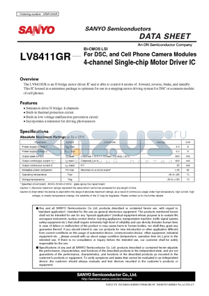 LV8411GR_12 datasheet - For DSC, and Cell Phone Camera Modules 4-channel Single-chip Motor Driver IC