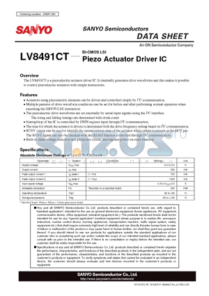 LV8491CT datasheet - Piezo Actuator Driver IC