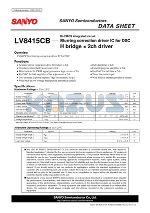 LV8415CB_12 datasheet - Blurring correction driver IC for DSC H bridge  2ch driver