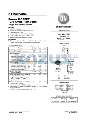 NTTS2P02R2 datasheet - Power MOSFET -2.4 Amps, -20 Volts Single P-Channel Micro8