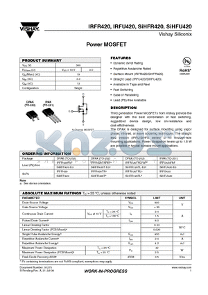 IRFR420TR datasheet - Power MOSFET